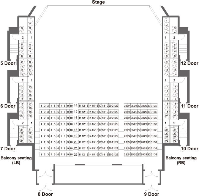 Seating chart: First floor seating (Rear) / Balcony seating